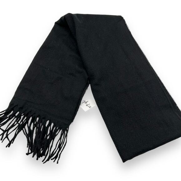 Macy's Black Fringe Trim Scarf Oblong Rectangle Solid Knit Warm Winter - Picture 3 of 13